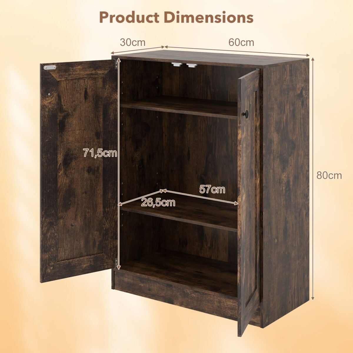 Universali grindinė spintelė su durelėmis ir reguliuojamomis lentynomis (Kaimiška ruda)