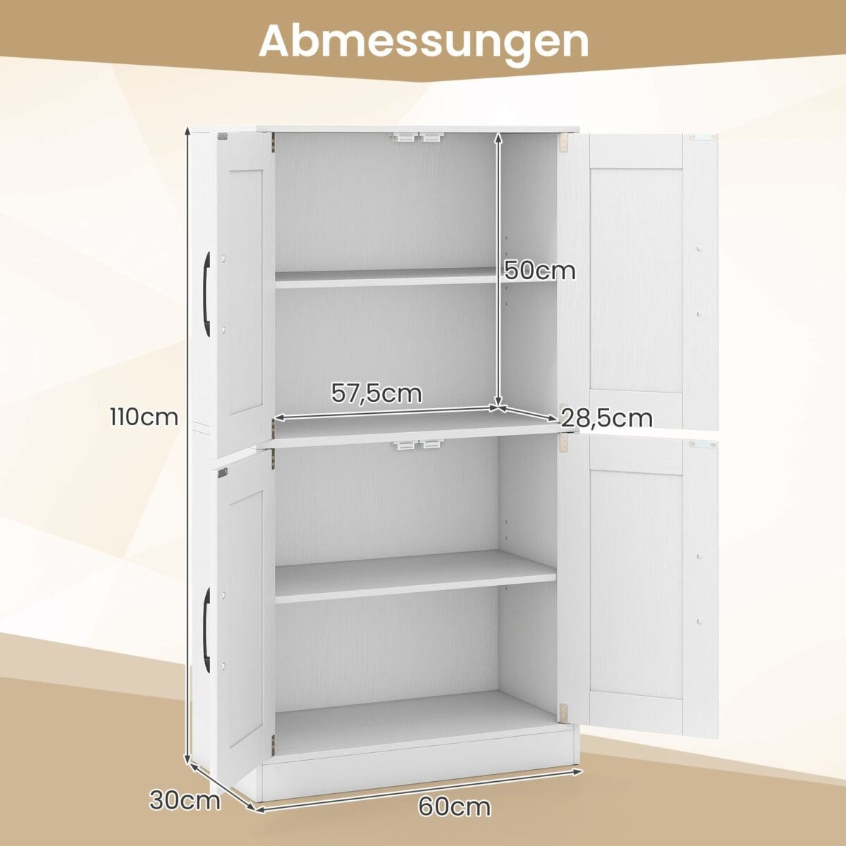 Universali keturių durų spintelė su reguliuojamomis lentynomis (Balta) – Paveikslėlis 2