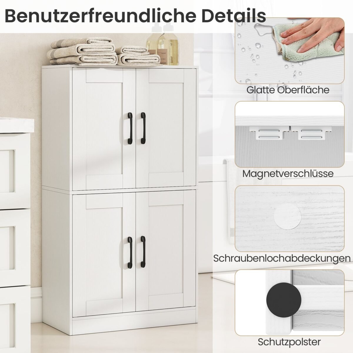 Universali keturių durų spintelė su reguliuojamomis lentynomis (Balta) – Paveikslėlis 3