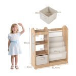 Vaikiška knygų lentyna su viso ūgio veidrodžiu ir daiktų saugojimo sistema (Natūrali) – Paveikslėlis 2