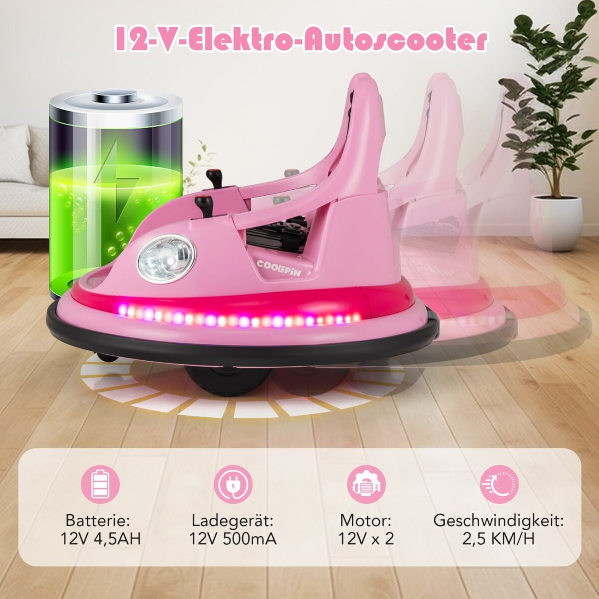 Vaikiškas elektromobilis su 360° sukimu ir nuotoliniu valdymu (Rožinė) – Paveikslėlis 4