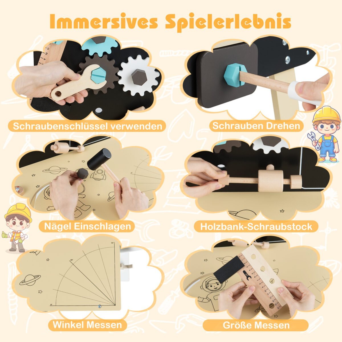 Vaikiškas medinis Montessori darbo stalas su piešimo lenta (Įvairiaspalvis) – Paveikslėlis 3