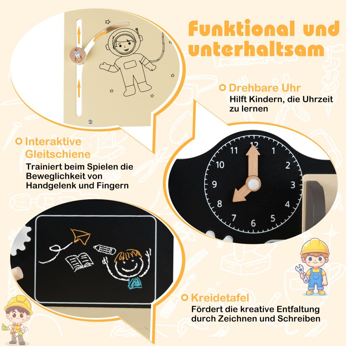 Vaikiškas medinis Montessori darbo stalas su piešimo lenta (Įvairiaspalvis) – Paveikslėlis 4