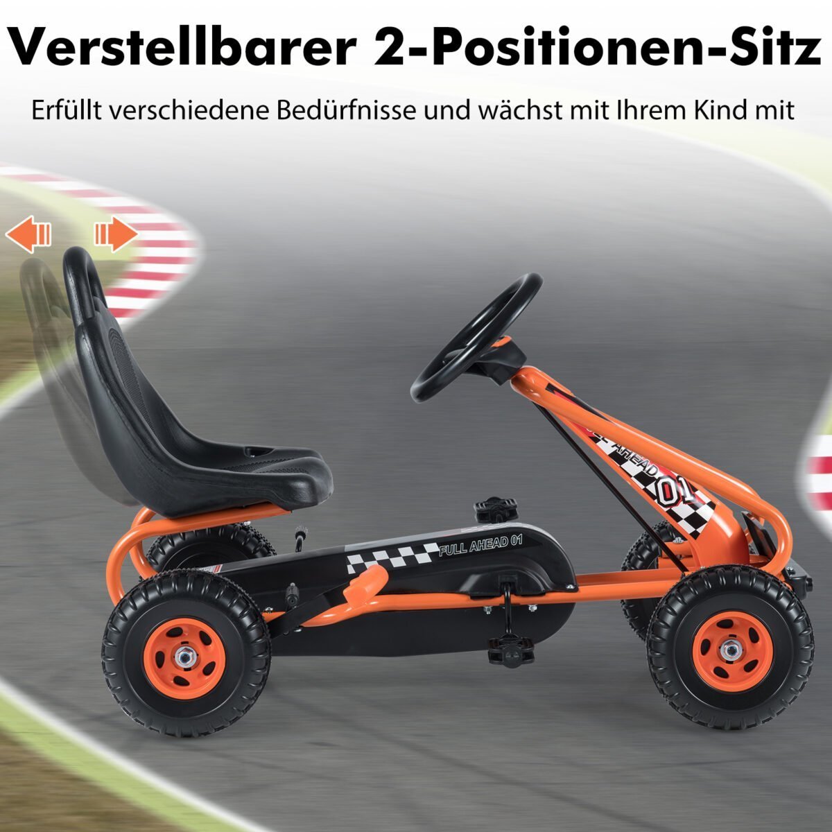 Vaikiškas pedalinis kartingas su reguliuojama sėdyne ir rankiniu stabdžiu (Oranžinė) – Paveikslėlis 3