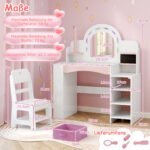 Vaikiškas tualetinis staliukas su LED apšvietimu ir lentynomis (Balta) – Paveikslėlis 2