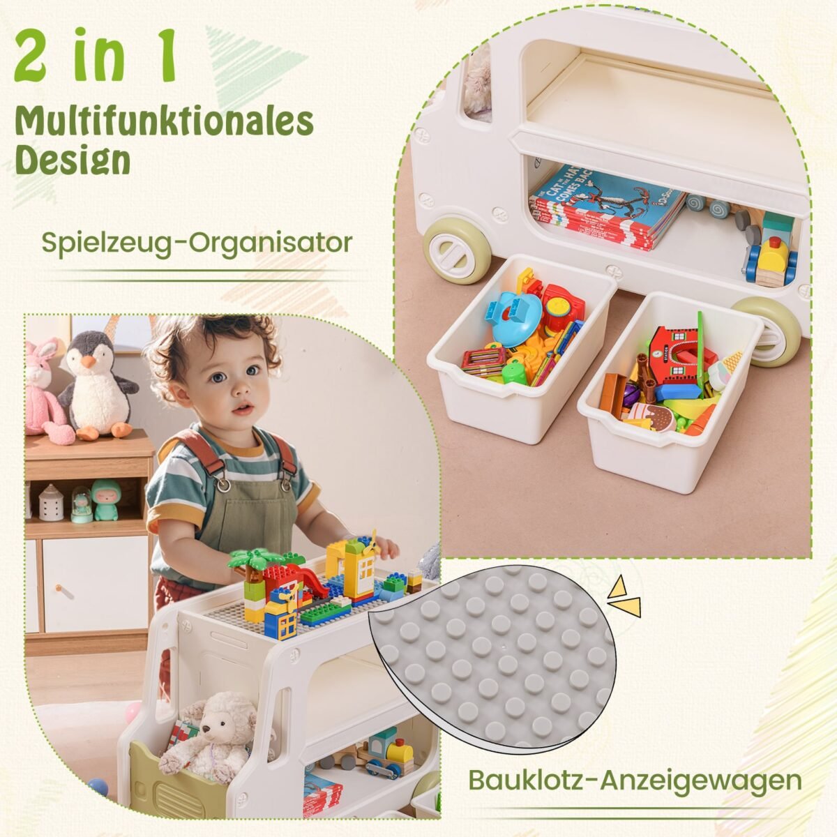 Vaikų automobilio formos žaislų lentyna su 2 daiktadėžėmis (Balta) – Paveikslėlis 4