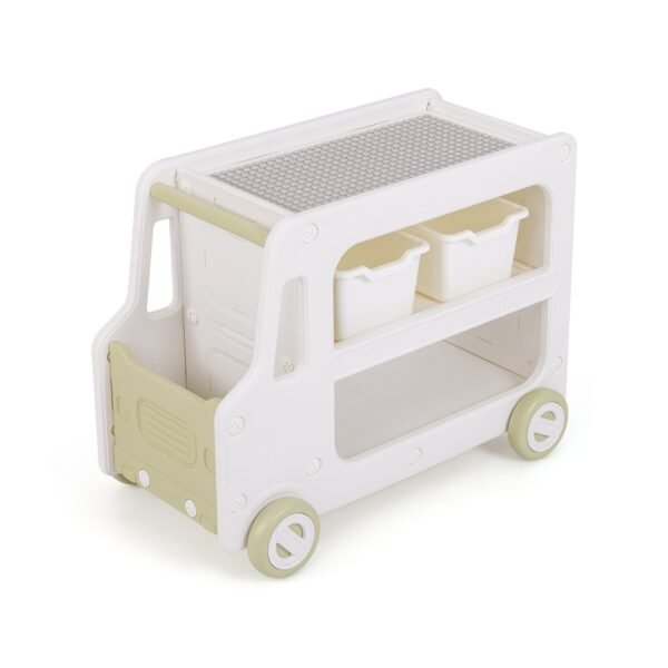 Vaikų automobilio formos žaislų lentyna su 2 daiktadėžėmis (Balta)