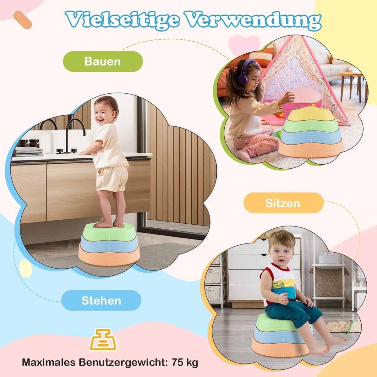 Vaikų balansiniai akmenys – neslystantys ir lavinantys (Daugiaspalvis) – Paveikslėlis 3