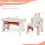 Vaikų kūrybinis staliukas su kėde knygų lentyna ir reguliuojamu aukščiu (Rožinė)