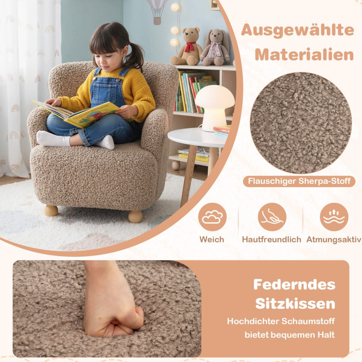 Vaikų minkštas fotelis su medinėmis kojelėmis (Ruda) – Paveikslėlis 4