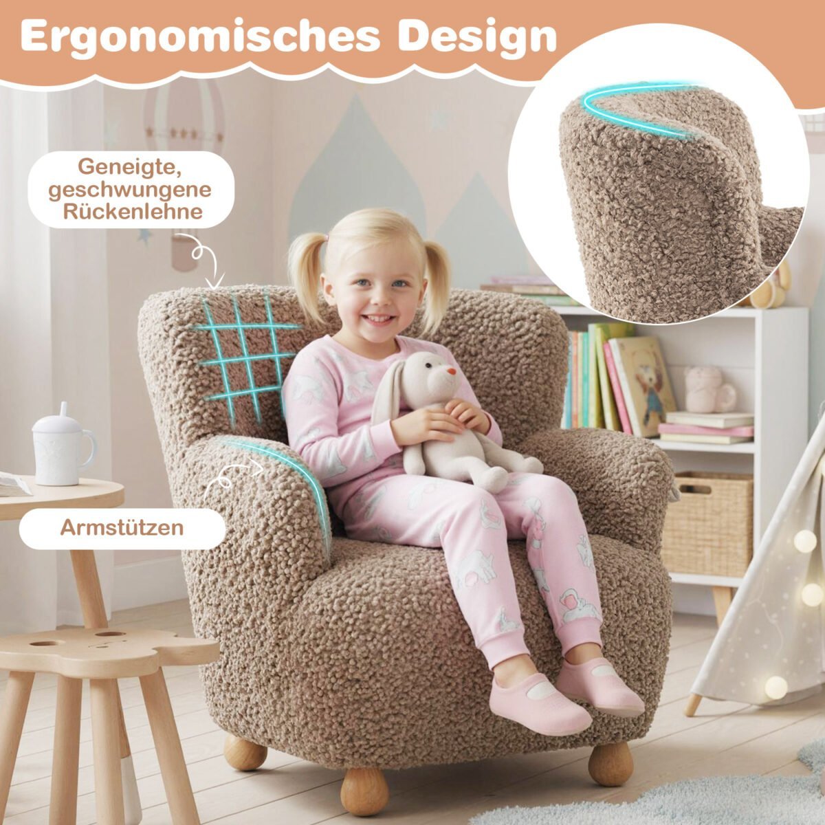 Vaikų minkštas fotelis su medinėmis kojelėmis (Ruda) – Paveikslėlis 5