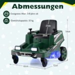 Vaikų pasivažinėjimo vejapjovė su 360° apsisukimu ir LED šviesomis (Žalia) – Paveikslėlis 2