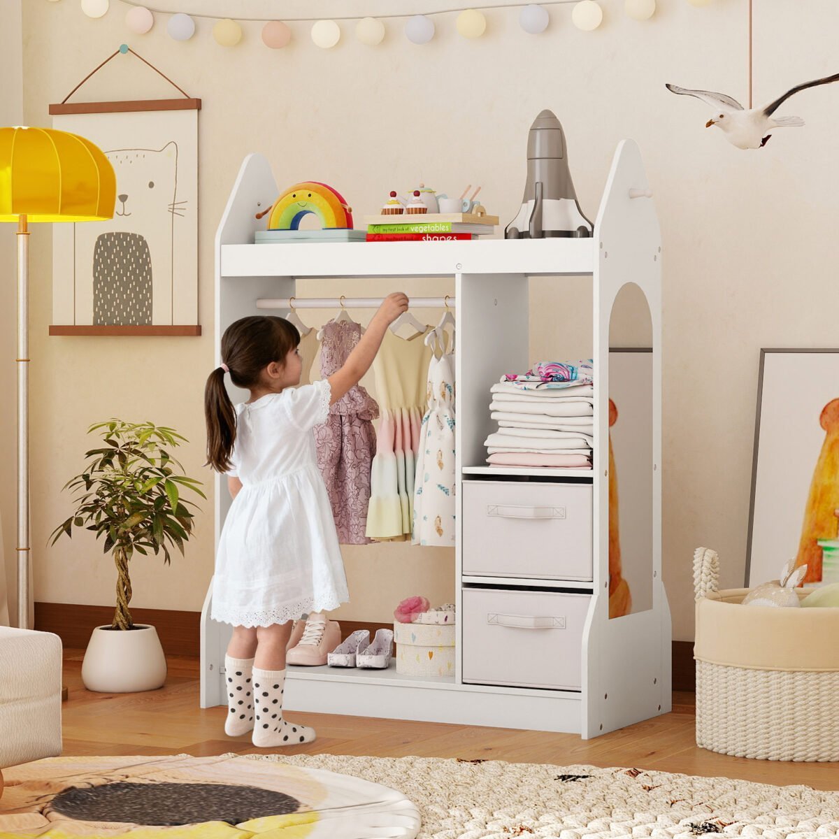 Vaikų persirengimo kampelis su veidrodžiu ir kabykla (Balta) – Paveikslėlis 3