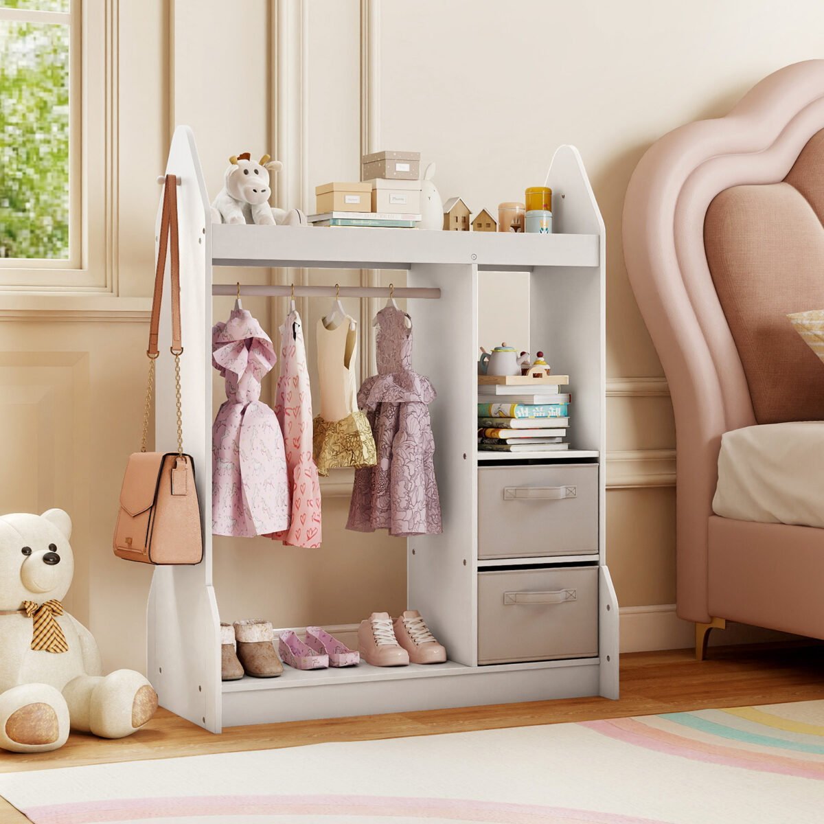 Vaikų persirengimo kampelis su veidrodžiu ir kabykla (Balta) – Paveikslėlis 4