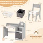 Vaikų rašomasis stalas su kėde ir integruota daiktų saugykla (Pilka) – Paveikslėlis 2