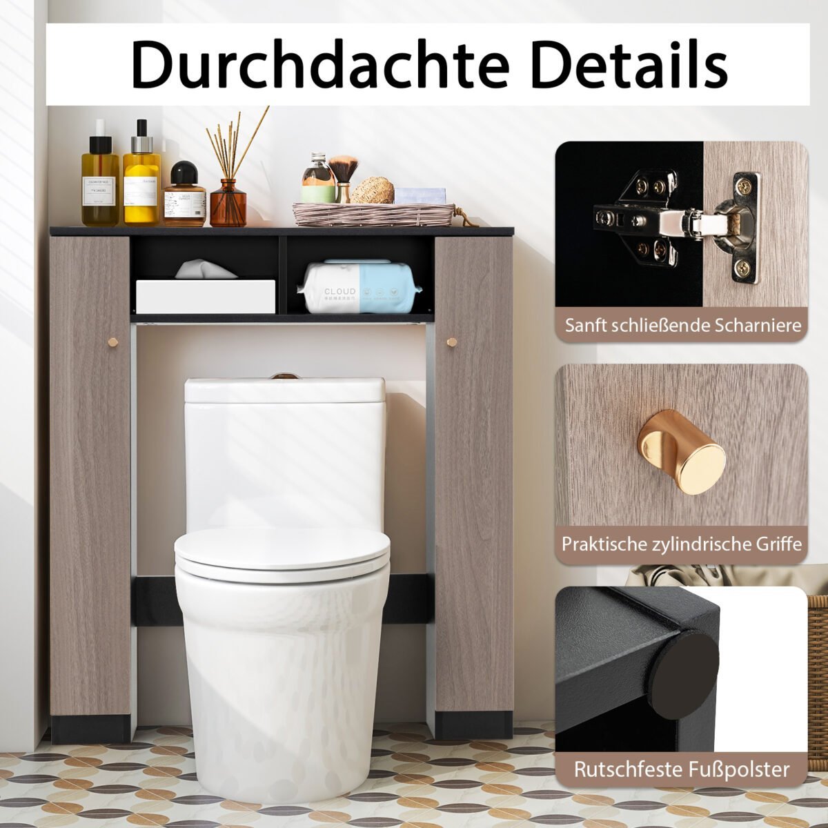 Virštualetinė pastatoma spintelė su dvigubomis durelėmis ir atviromis lentynomis (Juoda) – Paveikslėlis 3