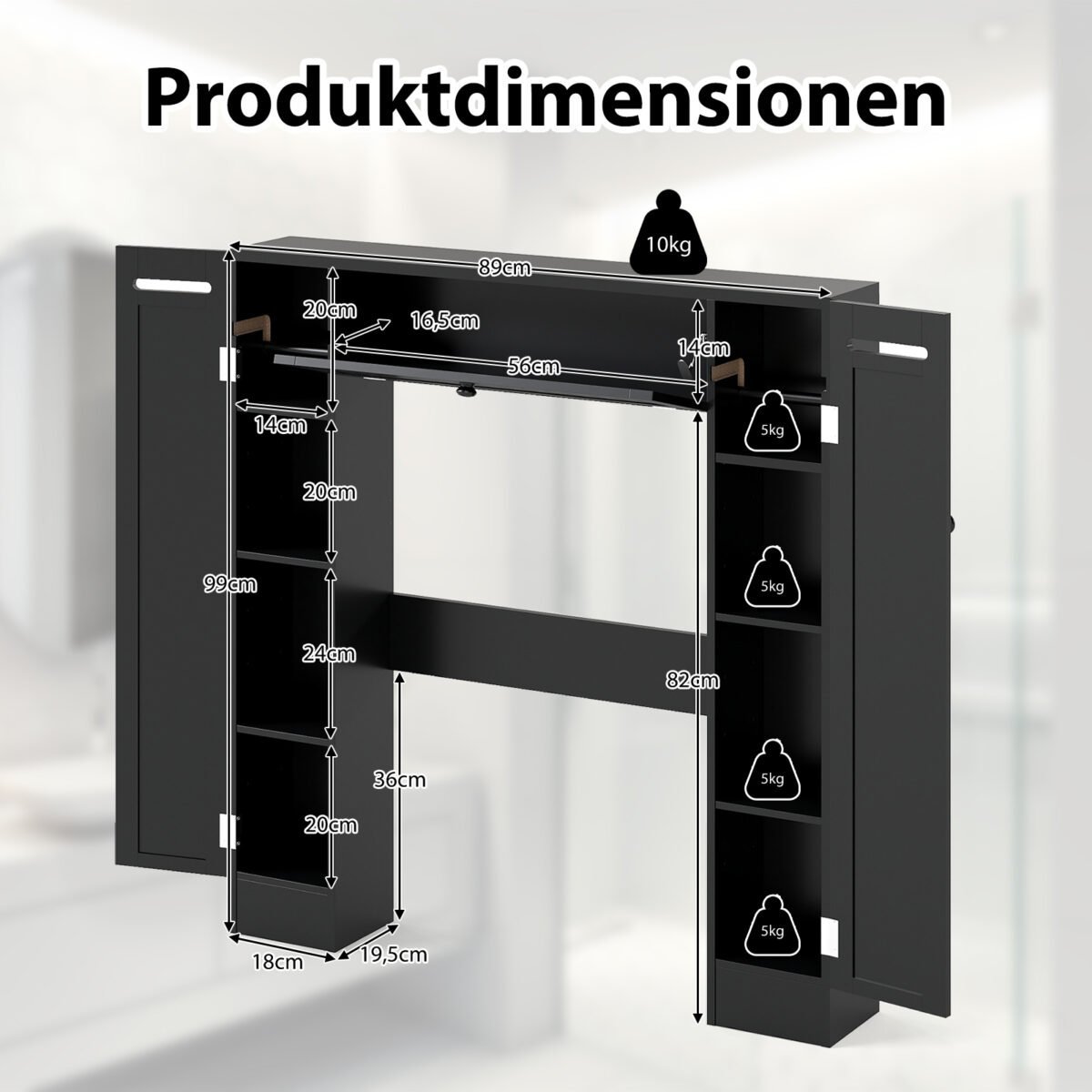 Virštualetinė pastatoma spintelė su reguliuojamomis lentynomis (Juoda) – Paveikslėlis 2