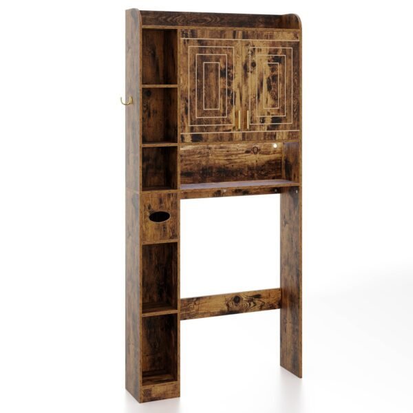 Virštualetinė spintelė su uždaromis ir atviromis lentynomis bei LED apšvietimu (Kaimiška ruda)