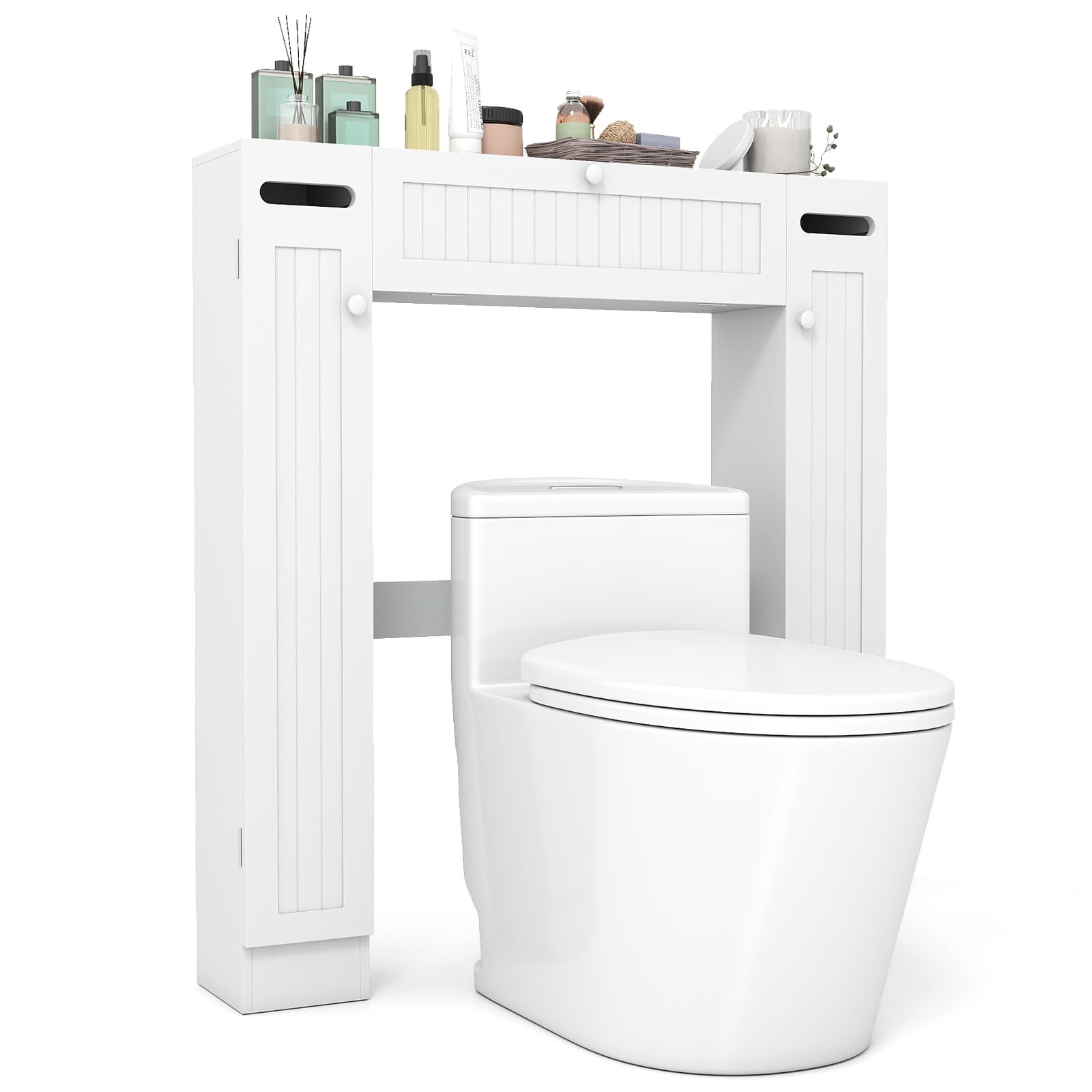 Vonios kambario spintelė virš tualeto su reguliuojamomis lentynomis (Balta)