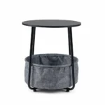 Apskritas šoninis staliukas su išimamu laikymo krepšiu (Juoda)