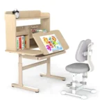 Ergonomiškas vaikiškas aukščio reguliavimo rašomasis stalas su kėde (Natūrali)