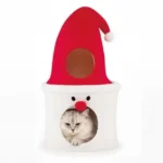 Kalėdinė kačių draskyklė-bokštas su guoliu ir minkšta viršutine gulima vieta (Raudona)