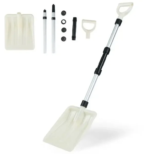 Lengvas sniego kastuvas su ergonomiška rankena ir tvirtu aliuminio kotu (Balta)