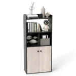 Pastatoma 3-pakopų knygų lentyna su dvidure spintele (Juoda)