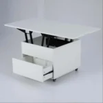 Reguliuojamo aukščio sulankstomas kavos staliukas su paslėpta daiktadėže (Balta)