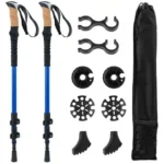 Teleskopinės aliuminio žygio lazdos su EVA ir kamščio rankenomis (Mėlyna)