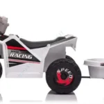 Vaikiškas elektrinis keturratis su nuimama priekaba (Balta)