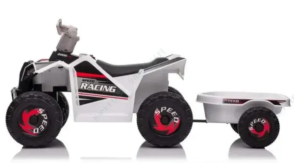 Vaikiškas elektrinis keturratis su nuimama priekaba (Balta)