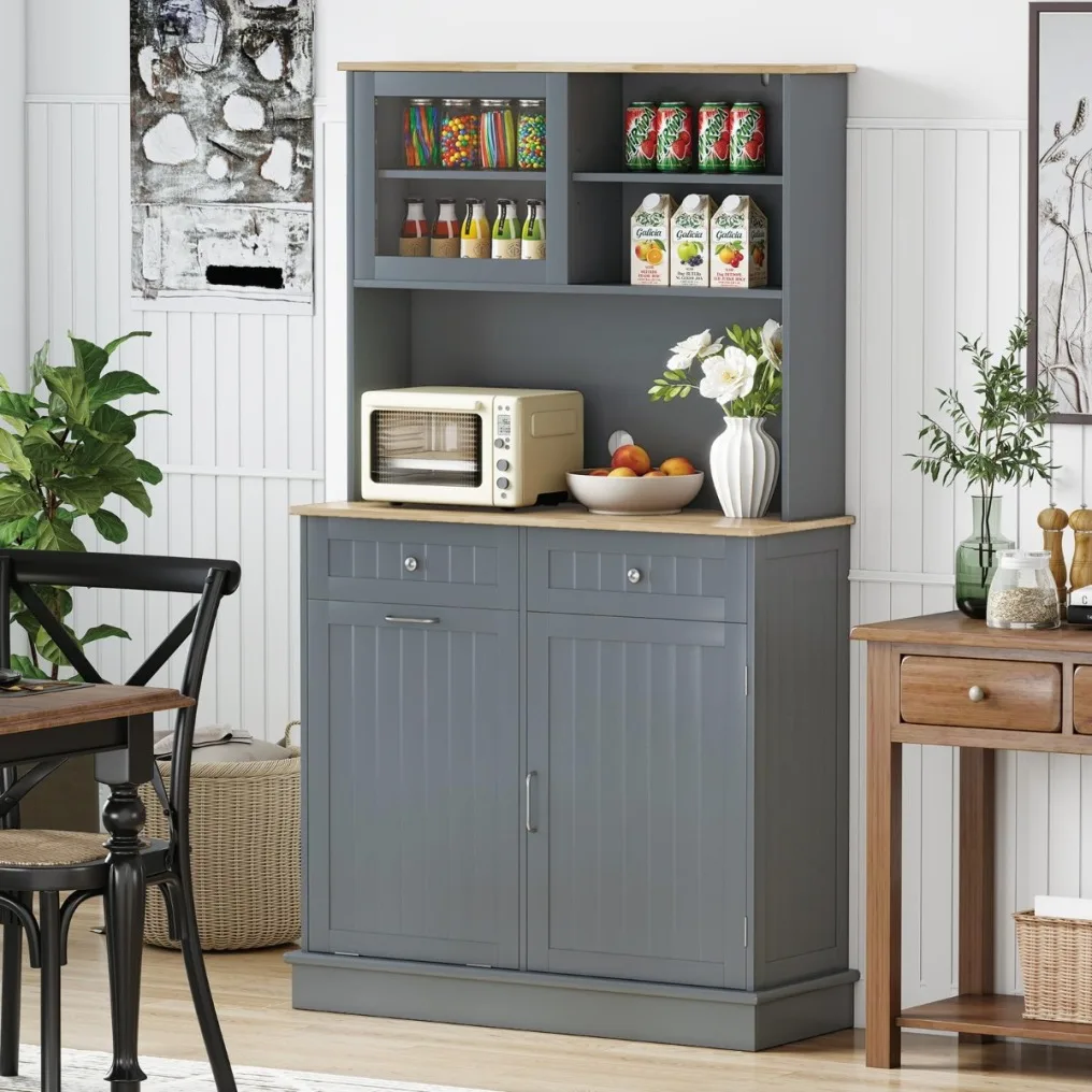 virtuvine-spintele-su-atverciama-siuksliadeze-ir-reguliuojamomis-lentynomis-pilka-1 Virtuvinė spintelė su atverčiama šiukšliadėže ir reguliuojamomis lentynomis (Pilka)