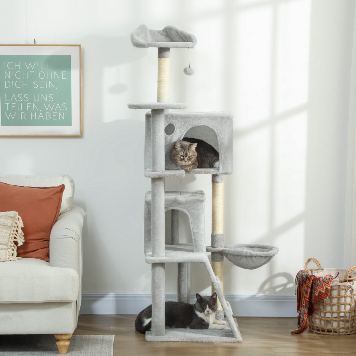 160 cm aukščio stabili kačių draskyklė su sisaliniais stulpais ir daugybe lygių – Paveikslėlis 2