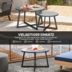 2 dalių apvalių lauko staliukų komplektas su įstatomu dizainu ir stikliniu paviršiumi – Paveikslėlis 4