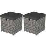 2 vnt. Lauko pufai iš PE ratano su daiktadėže ir pagalvėlėmis