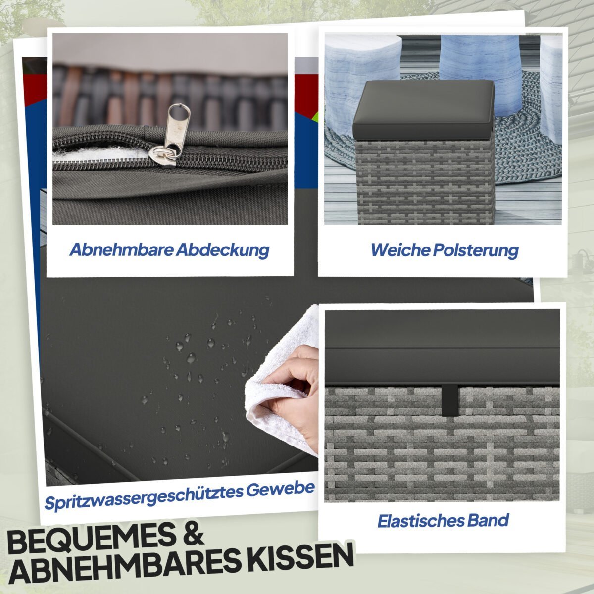 2 vnt. Lauko pufai iš PE ratano su daiktadėže ir pagalvėlėmis – Paveikslėlis 6