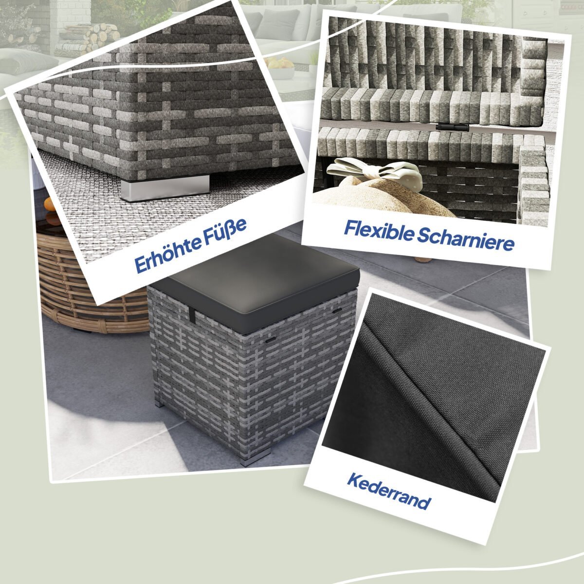 2 vnt. Lauko pufai iš PE ratano su daiktadėže ir pagalvėlėmis – Paveikslėlis 8