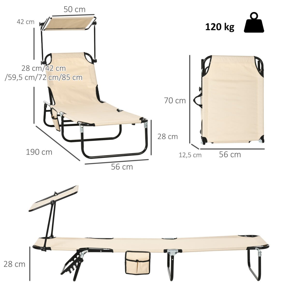 2 vnt. sulankstomų saulės gultų su stogeliu ir 5 pozicijų atlošu – Paveikslėlis 3