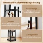 Drabužių kabykla su veidrodžiu ir lentynėlėmis (Juoda) – Paveikslėlis 5