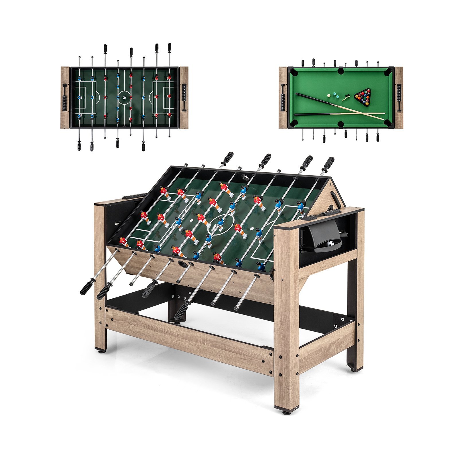 2in1 Pasukamas Futbolo ir Biliardo Žaidimų Stalas (Ruda)