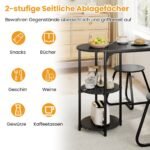 3 dalių pramoninio stiliaus valgomojo stalas su 2 kėdutėmis ir lentynomis (Juoda) – Paveikslėlis 5