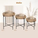 3 dalių Boho stiliaus apvalių šoninių staliukų komplektas (Natūrali)