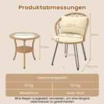 3 dalių ratano bistro rinkinys su pagalvėlėmis ir dviejų aukštų stalu (Smėlio) – Paveikslėlis 2