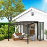 3 x 3 m laisvai pastatoma metalinė pergola su vandeniui ir UV spinduliams atspariu stogu