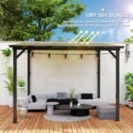 3 x 3 m laisvai pastatoma metalinė pergola su vandeniui ir UV spinduliams atspariu stogu