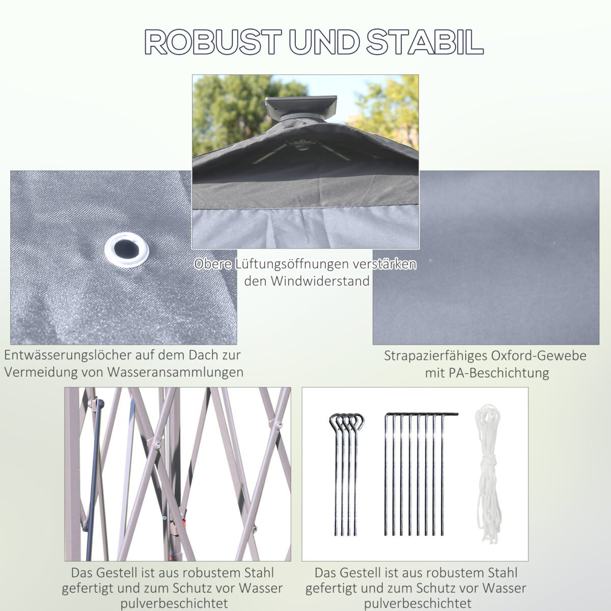 3,3 x 3,3 m Sulankstoma pavėsinė su saulės energijos LED apšvietimu ir tinklelinėmis užuolaidomis – Paveikslėlis 7
