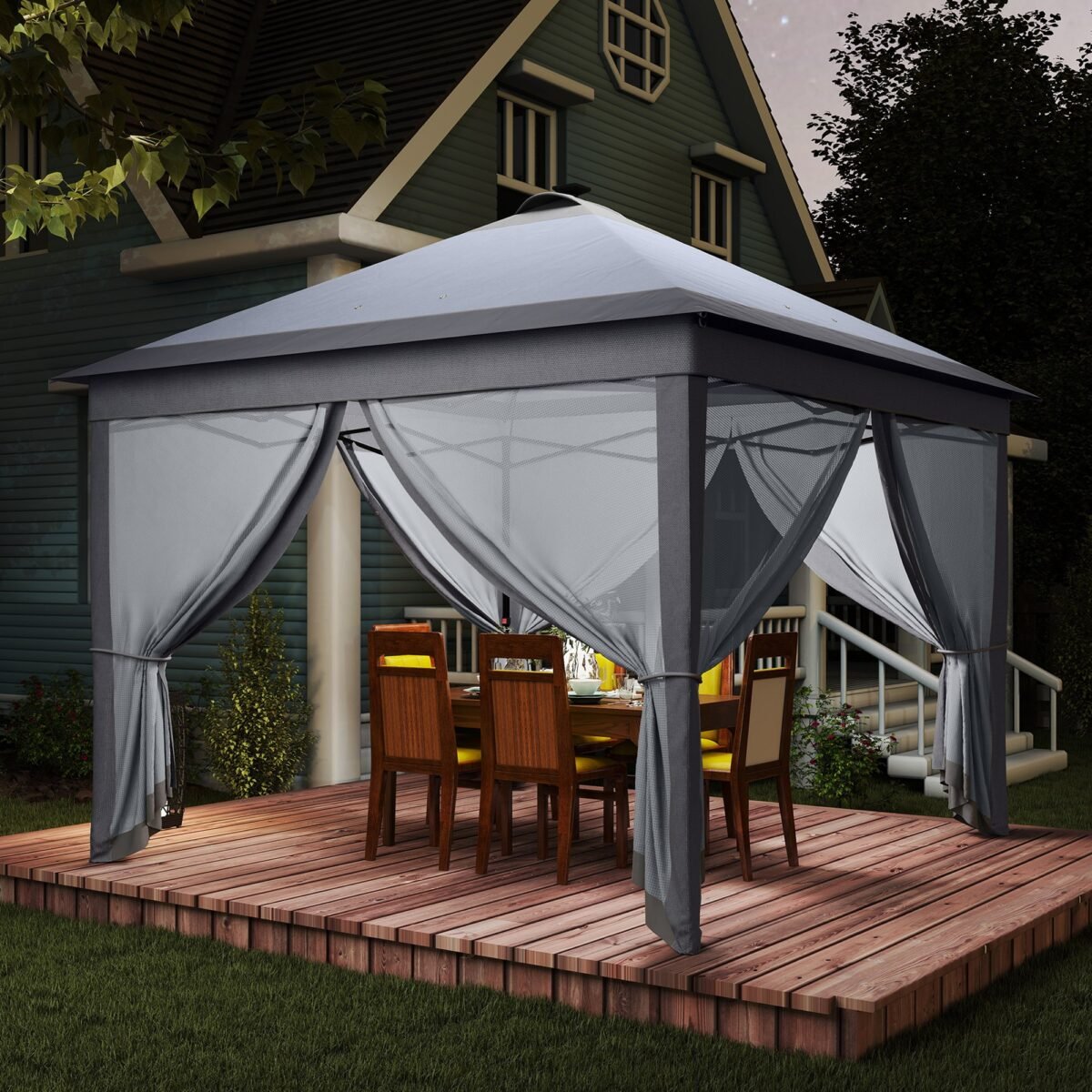 3,3 x 3,3 m Sulankstoma pavėsinė su saulės energijos LED apšvietimu ir tinklelinėmis užuolaidomis – Paveikslėlis 9