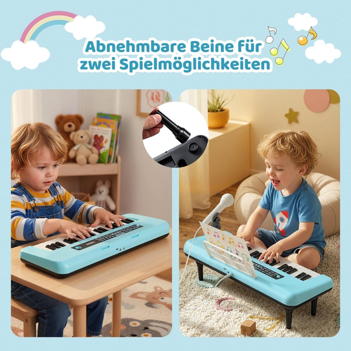 37 klavišų elektroninis pianinas vaikams su mikrofonu ir nuimamomis kojelėmis (Mėlyna) – Paveikslėlis 5