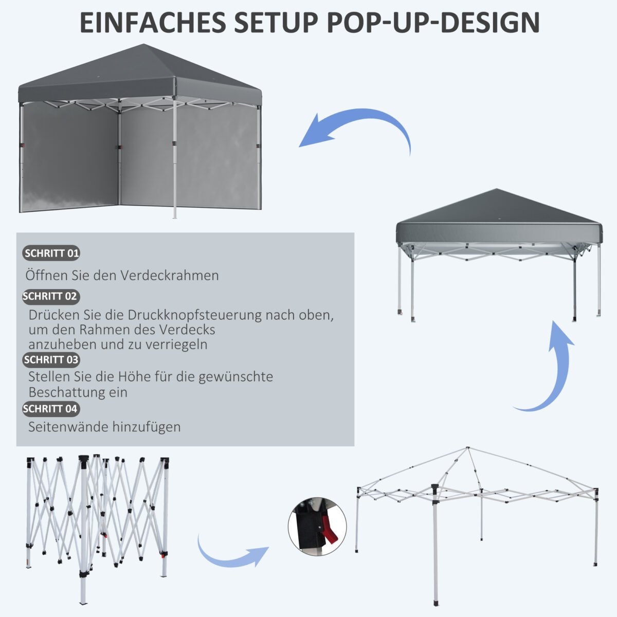 3x3 m sulankstomas, reguliuojamo aukščio paviljonas su 2 šoninėmis sienelėmis – Paveikslėlis 6